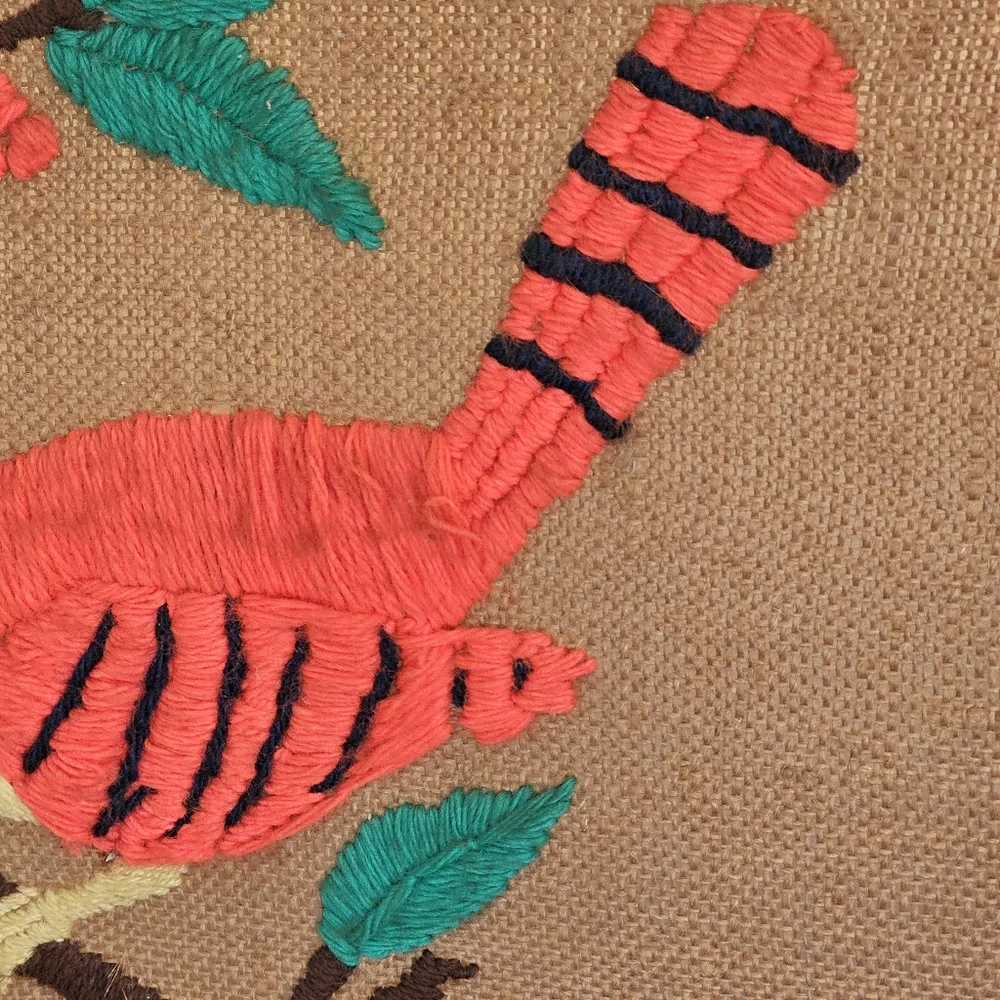 Antique Needlepoint Framed Wall Art Handcrafted Rustic Red Bird